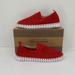 Ilse Jacobsen Tulipu penny loafer shoe deep red white platform comfort 38 8